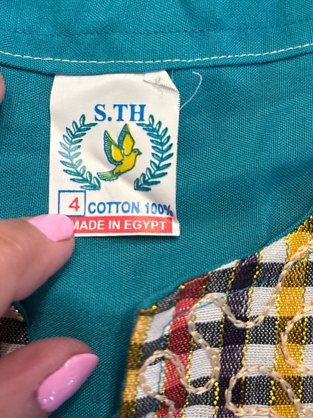 S.TH Egyptian Turquoise Embroidered Tunic Dress or kaftan-style with Bib size 4 - Picture 2 of 8